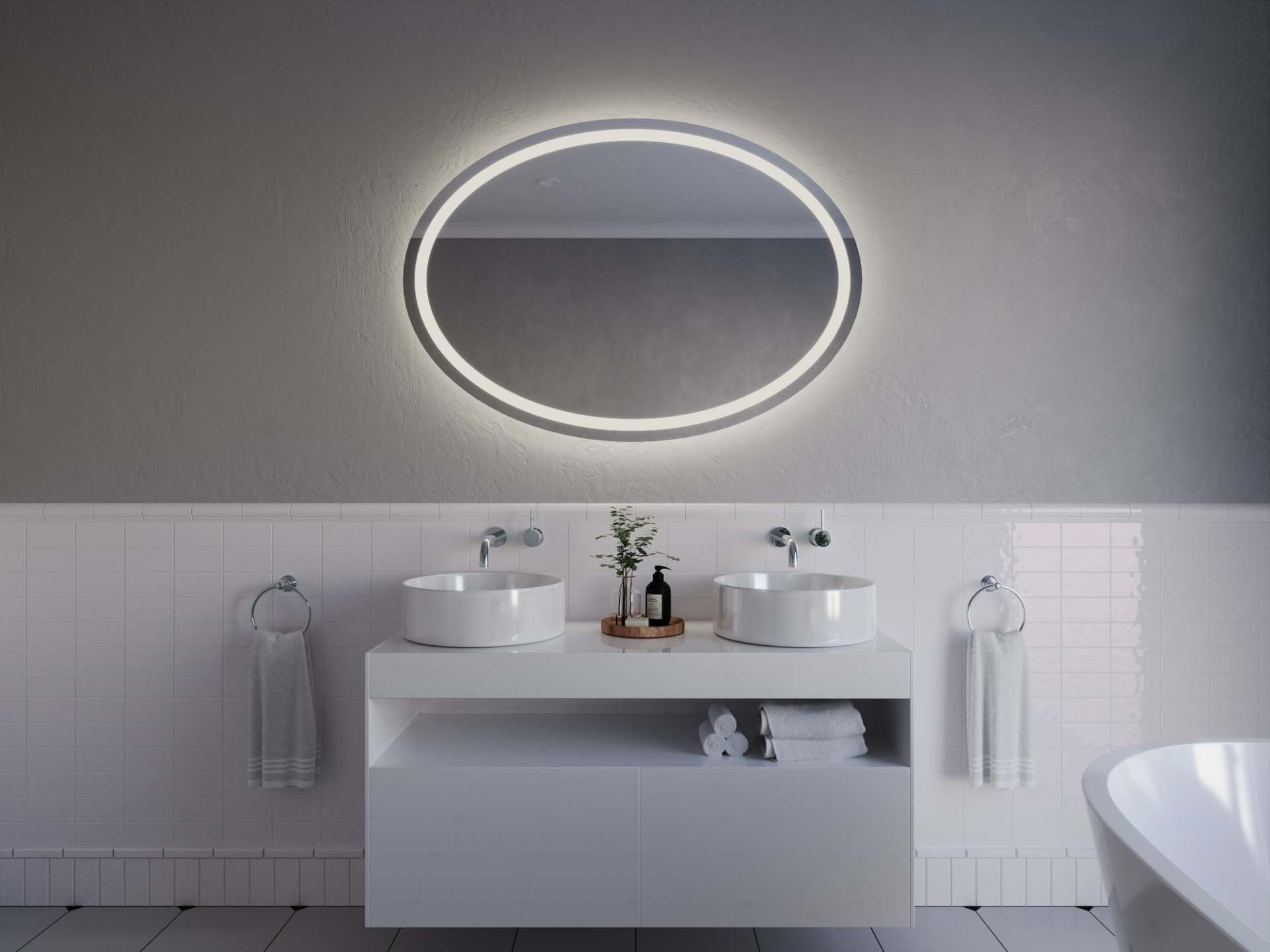 Ovalt spejl med LED-belysning A33