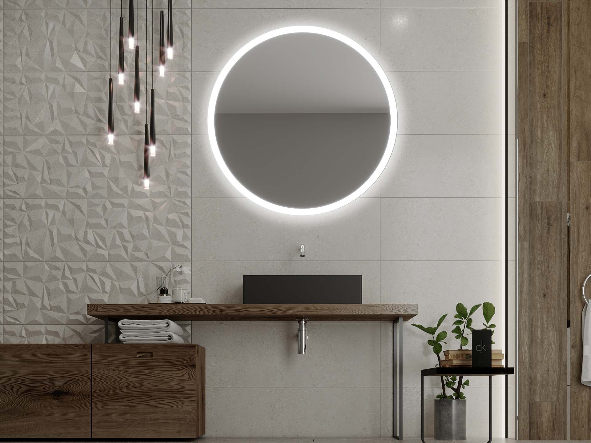 Runde spejl med LED-belysning C1