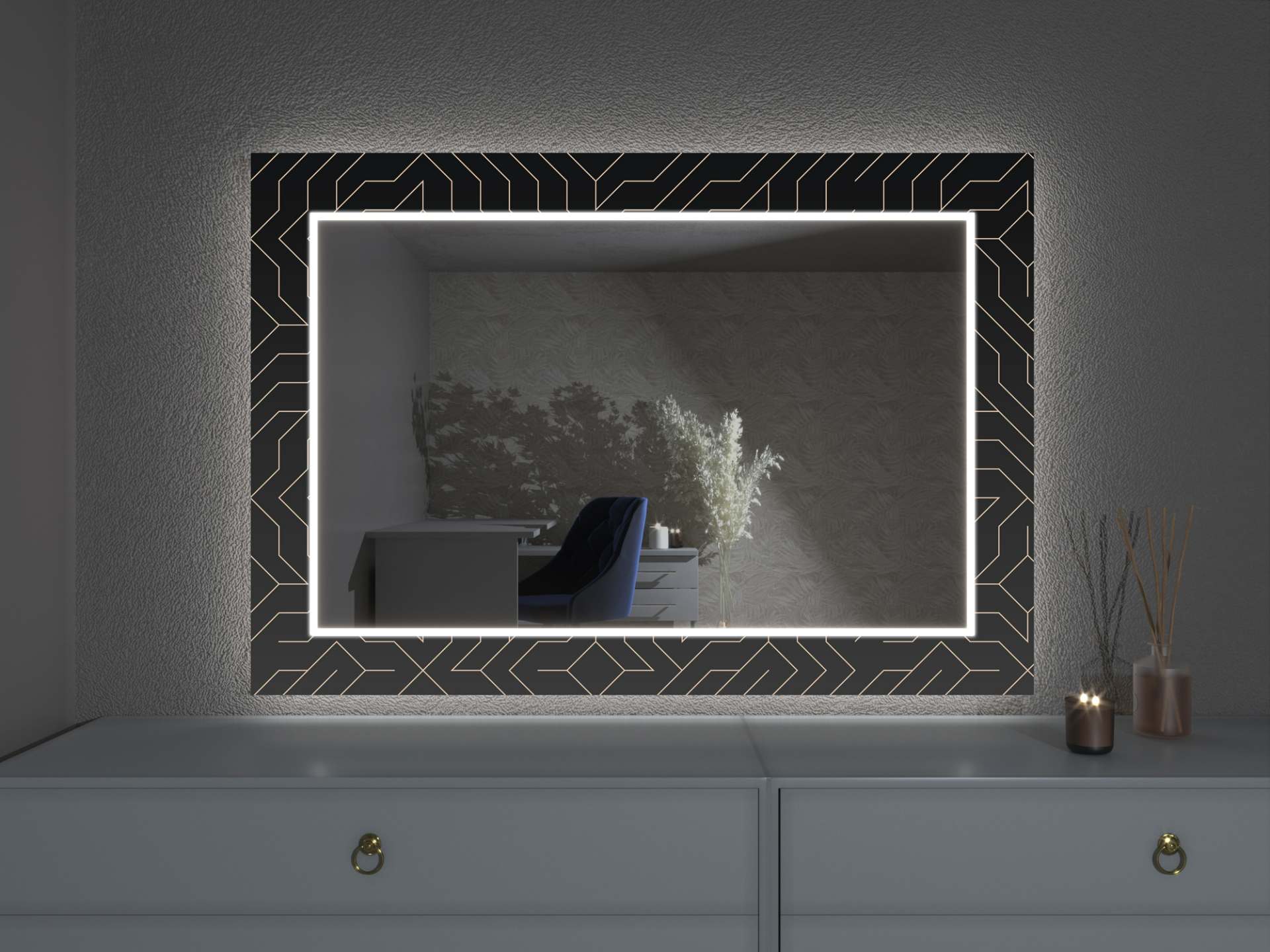 LED-spejl med dekoration D11